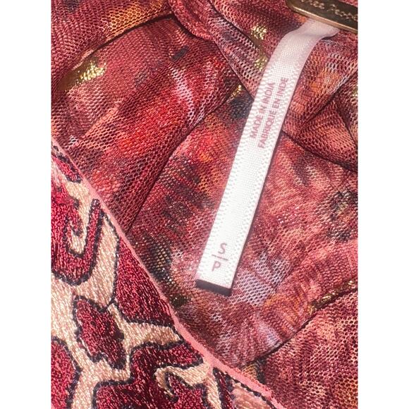 Free People Top Womens Size Small Red Ria Sleeveless Sheer Embroidered Boho Maxi - Picture 7 of 7
